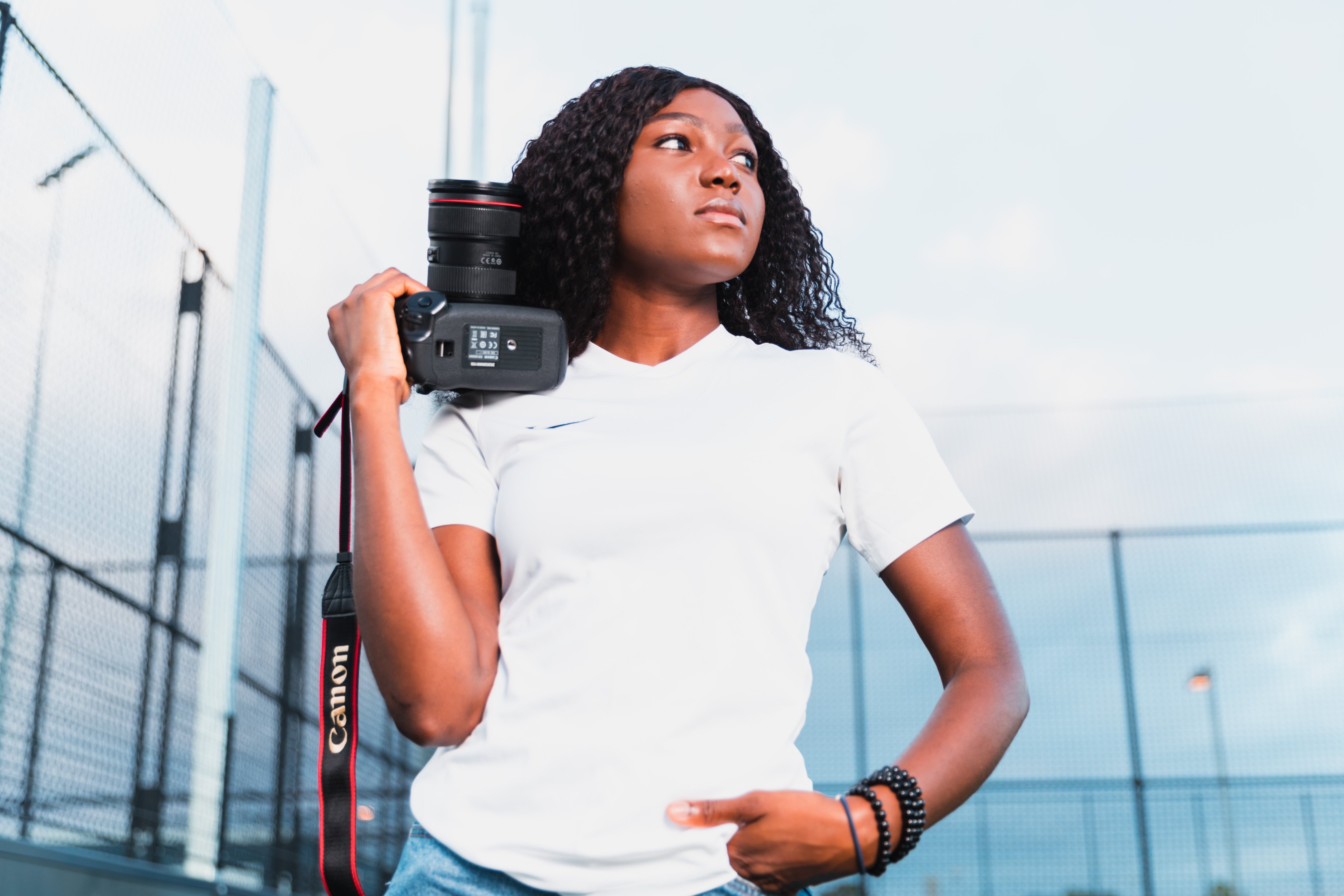 Isha Jalloh posing with her camera at Wanderers Football Park. (Photo: Ann Odong/Football Australia) Isha Jalloh posing with her camera at Wanderers Football Park. (Photo: Ann Odong/Football Australia)