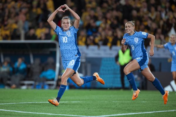 Ella Toone celebrates Englands first goal against Australia - Tiffany Williams